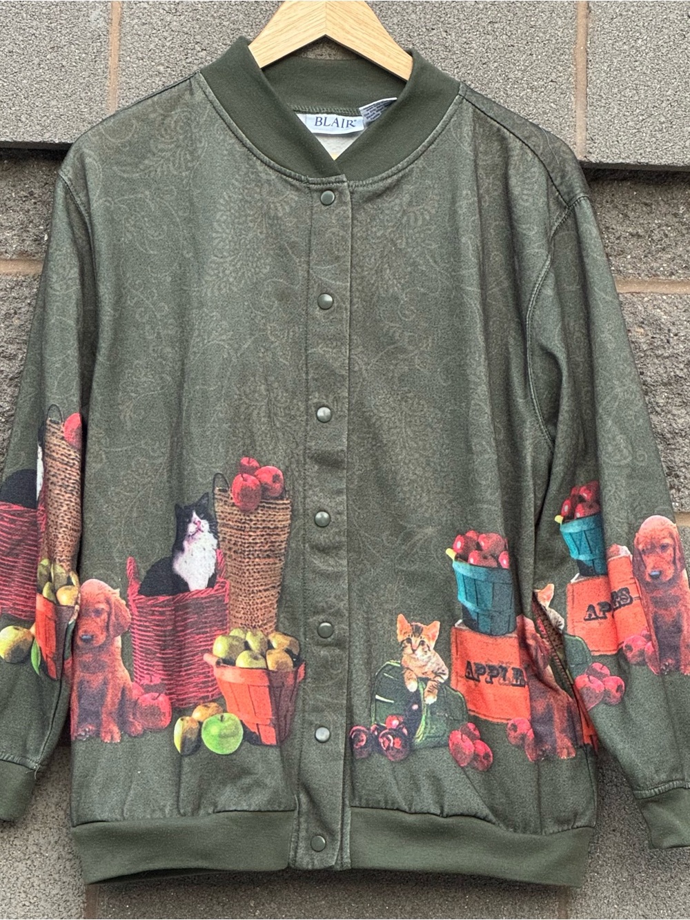 Women’s Vintage 90’s Blair Cat Dog Apples Autumn Bomber Jacket Petite Medium